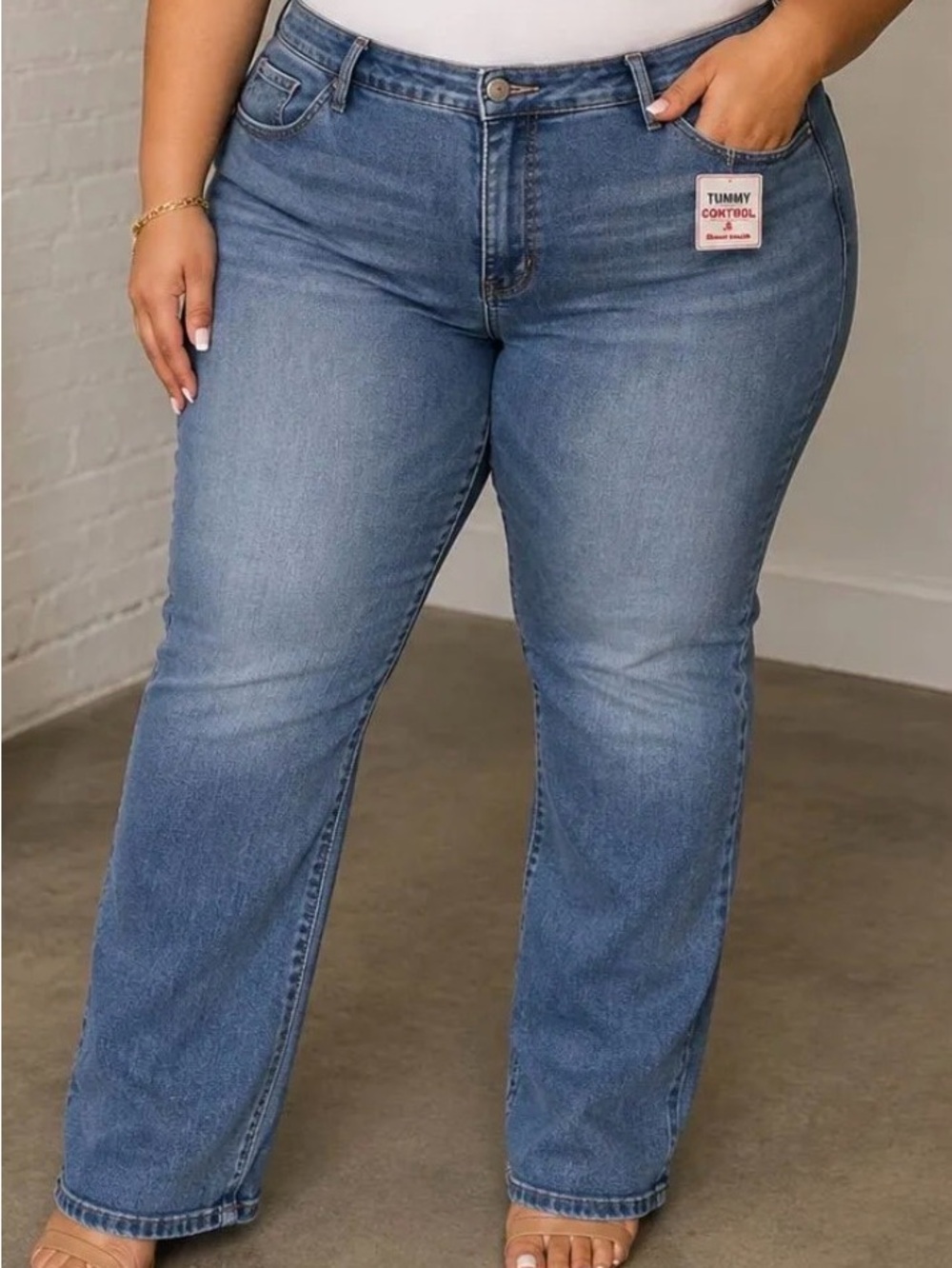 Plus-Size Light Blue Straight-Leg Jeans with Tummy Control